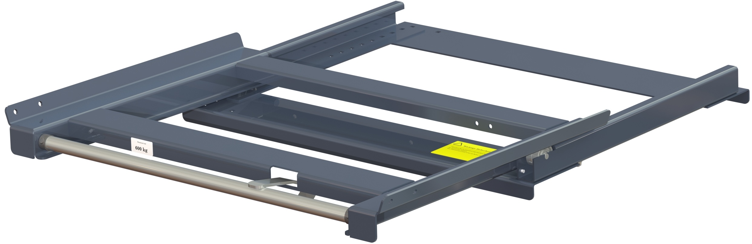 Balkmonterad utdragsenhet med 70% utdragskapacitet, 600 kg lastkapacitet, ½ pall,front lastad.
