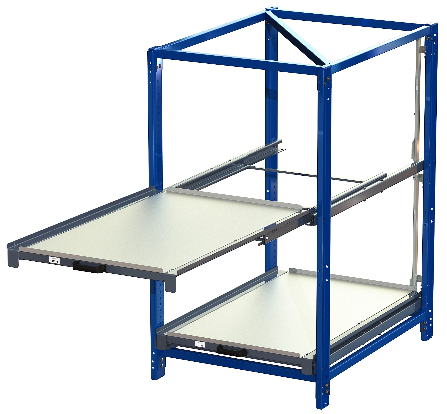 Industribyrå med tippskyddslås, kortsidehanterat, 100% utdragskapacitet, 150 kg lastkapacitet, 2 hyllplan Industribyrå med tippskyddslås, kortsidehanterat, 100% utdragskapacitet, 150 kg lastkapacitet, 2 hyllplan