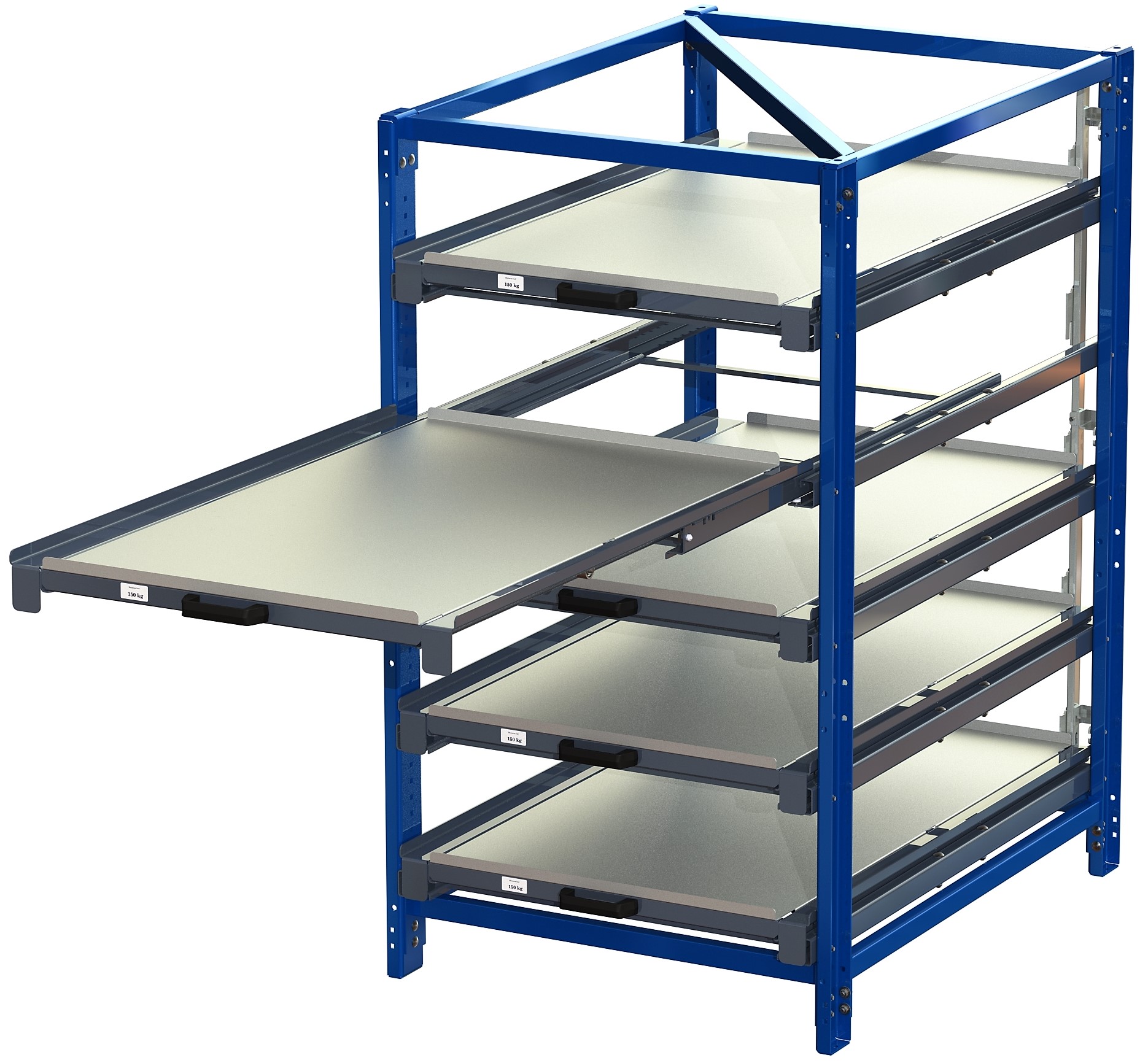 Industribyrå med tippskyddslås, kortsidehanterat, 100% utdragskapacitet, 150 kg lastkapacitet, 5 hyllplan Industribyrå med tippskyddslås, kortsidehanterat, 100% utdragskapacitet, 150 kg lastkapacitet, 5 hyllplan