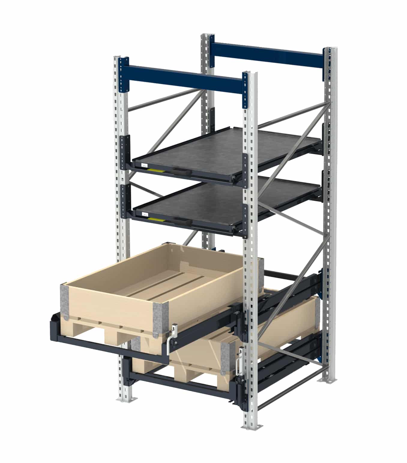 Gavelmonterad utdragsenhet, 200 kg, 70% utdragskapacitet, kortsideshanterad, för pallställ med plåtplan - image 2 Gavelmonterad utdragsenhet, 200 kg, 70% utdragskapacitet, kortsideshanterad, för pallställ med plåtplan - image 2